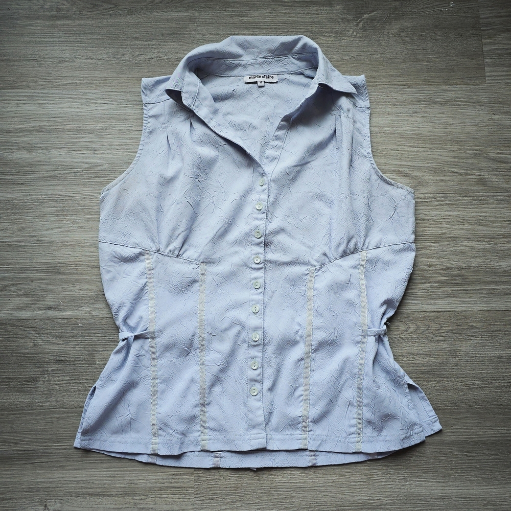 Vtg Women's Sleeveless Button-Up Corset Top - Light Blue